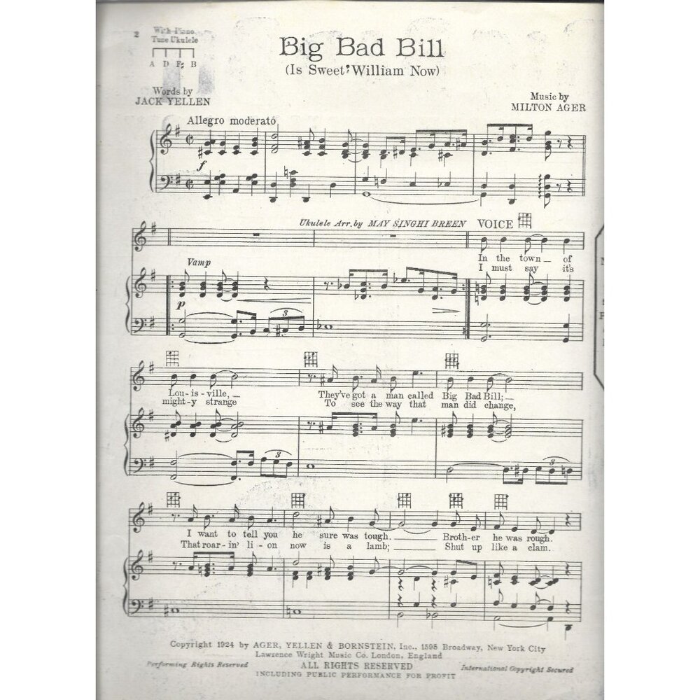 Big Bad Bill (Is Sweet William Now) 1924 Sheet Music By Jack Yellen Milton Ager - Picture 3 of 3